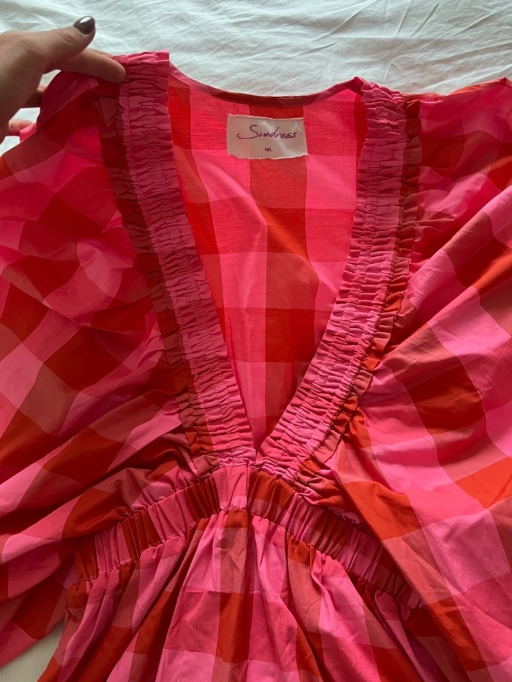 Sundress ππΈ Pink and Red Gingham V-Neck Ruffle Mini Romper - Picture 4 of 4